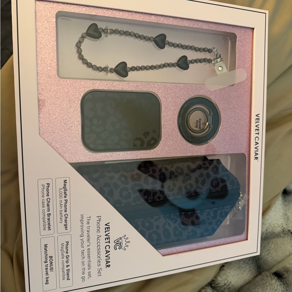 Velvet Caviar Pink Glitter & Black Leopard Phone Accessory Set